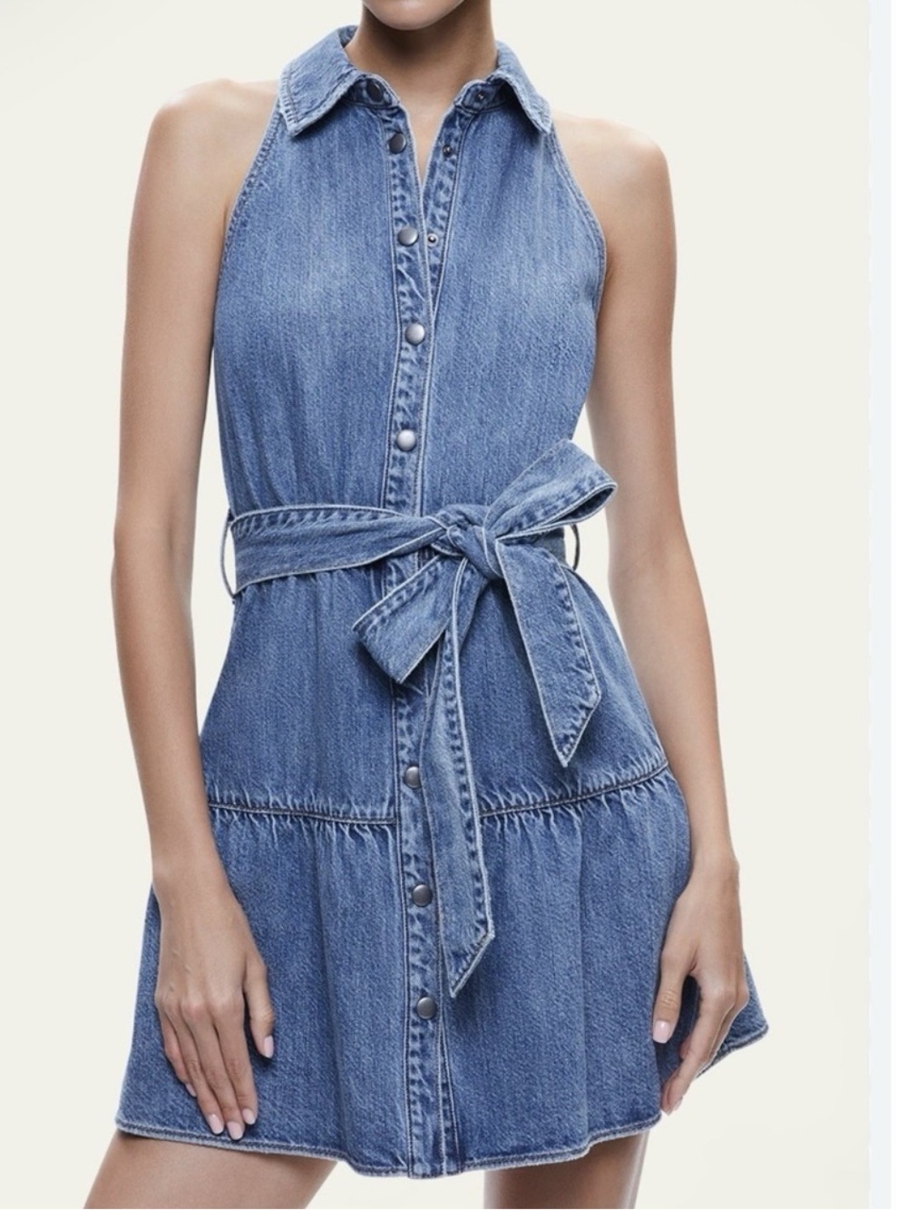 Alice + Olivia Jeans Sleeveless Denim Tie-Waist Dress - Blue - Picture 2 of 6